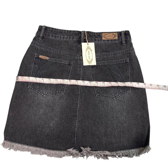 Joyfolie Miajoy Abilene Washed Black Denim Mini Skirt With Distressed size 27 - Picture 7 of 13